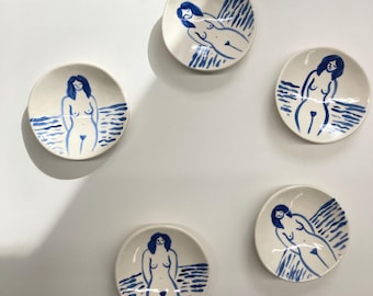 Ceramic Mediterranean naked lady plate / ring dish / trinket dish