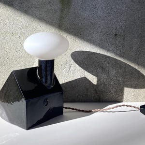 Black Ceramic table lamp with dimmed bulb, black house lamp,