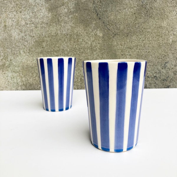 Hand painted Ceramic Striped Cup /thin stripes/