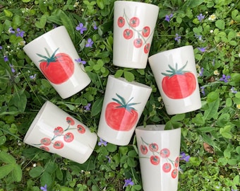 Handpainted ceramic cup with tomatoes