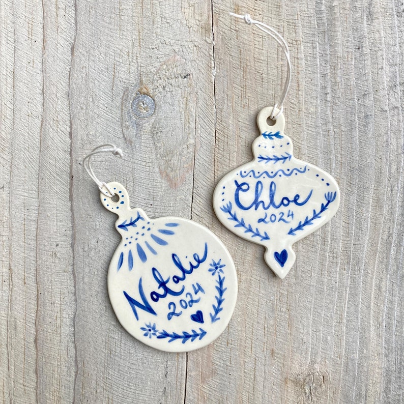 Personalized ornament blue scandinavian inspired hand painted ornament