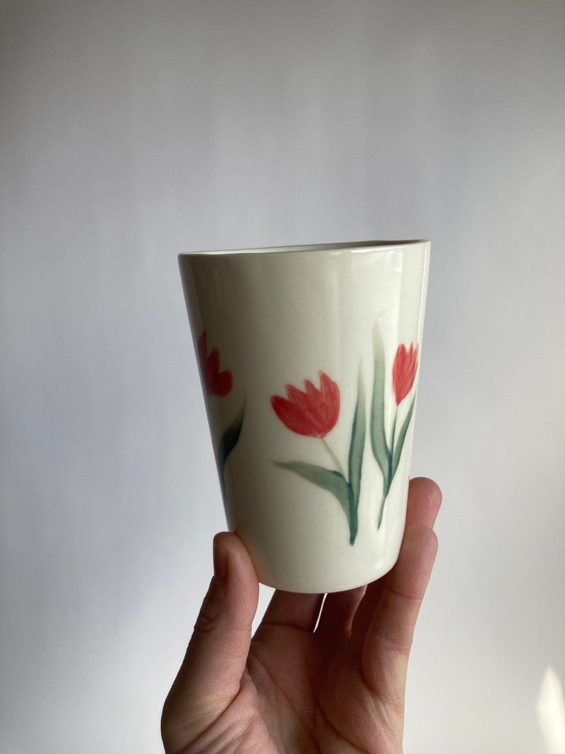 Red and Blue Ceramic Tulip Cup image 6