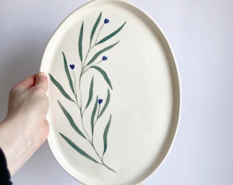 Botanical hand painted platter with delicate flowers