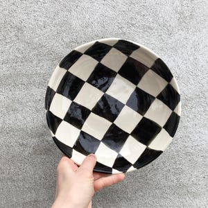Checker ceramic bowl stackable