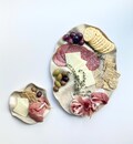 Ceramic wavy tapas platter with side dish / tray / serving tray / charcuterie board with a side plate in speckled clay / cheese board