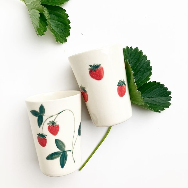 Ceramic Cup with painted Strawberries