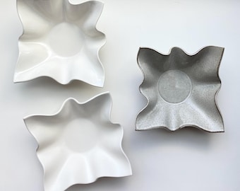 Ceramic Handkerchief Wavy Trinket dish gloss white or satin white