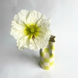 Ceramic Vase painted with lime green checkers image 2