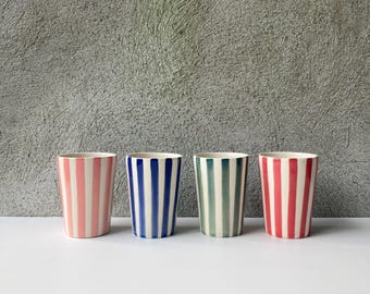 Pin stripes hand painted ceramic cup /thin stripes/