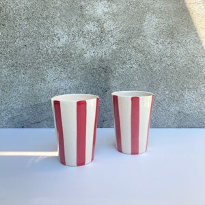 Hand painted Ceramic Red Striped Cup
