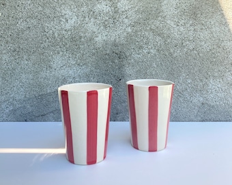 Hand painted Ceramic Red Striped Cup