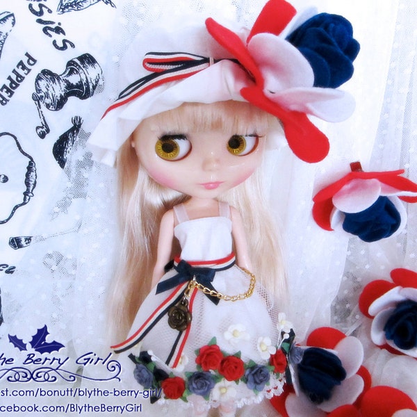 Blythe / Pullip romantic Patriotic flag dress Red white and blue Outfit