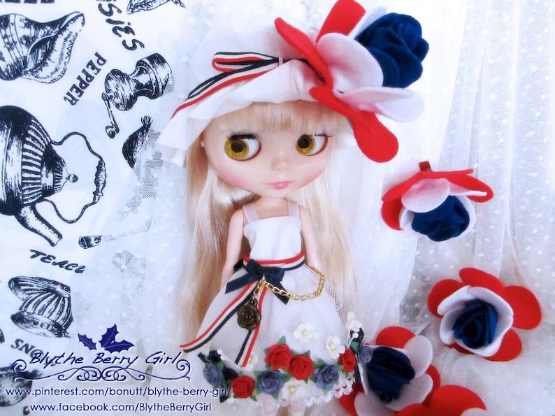 Blythe / Pullip romantic Patriotic flag dress Red white and blue Outfit 