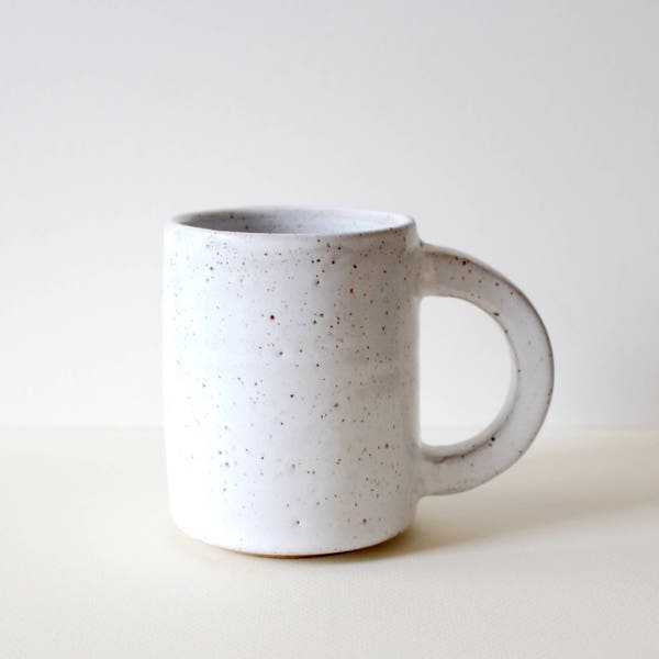 Ceramic coffee mug, tea mug, cup /  white on speckled clay / ready to ship