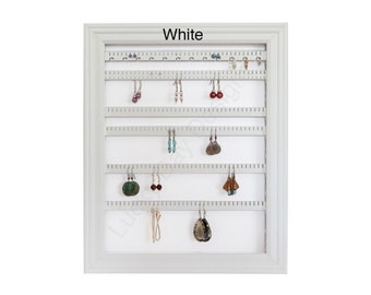 Earring Holder Framed iOrganize® Organizer - Movable slats - Hoop Hooks - 10 Colors – White