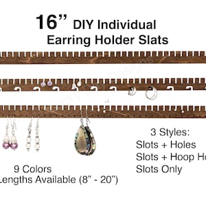 16" Earring Holder Slats iOrganize® DIY Organizer - 9 Colors - 3 Styles Available