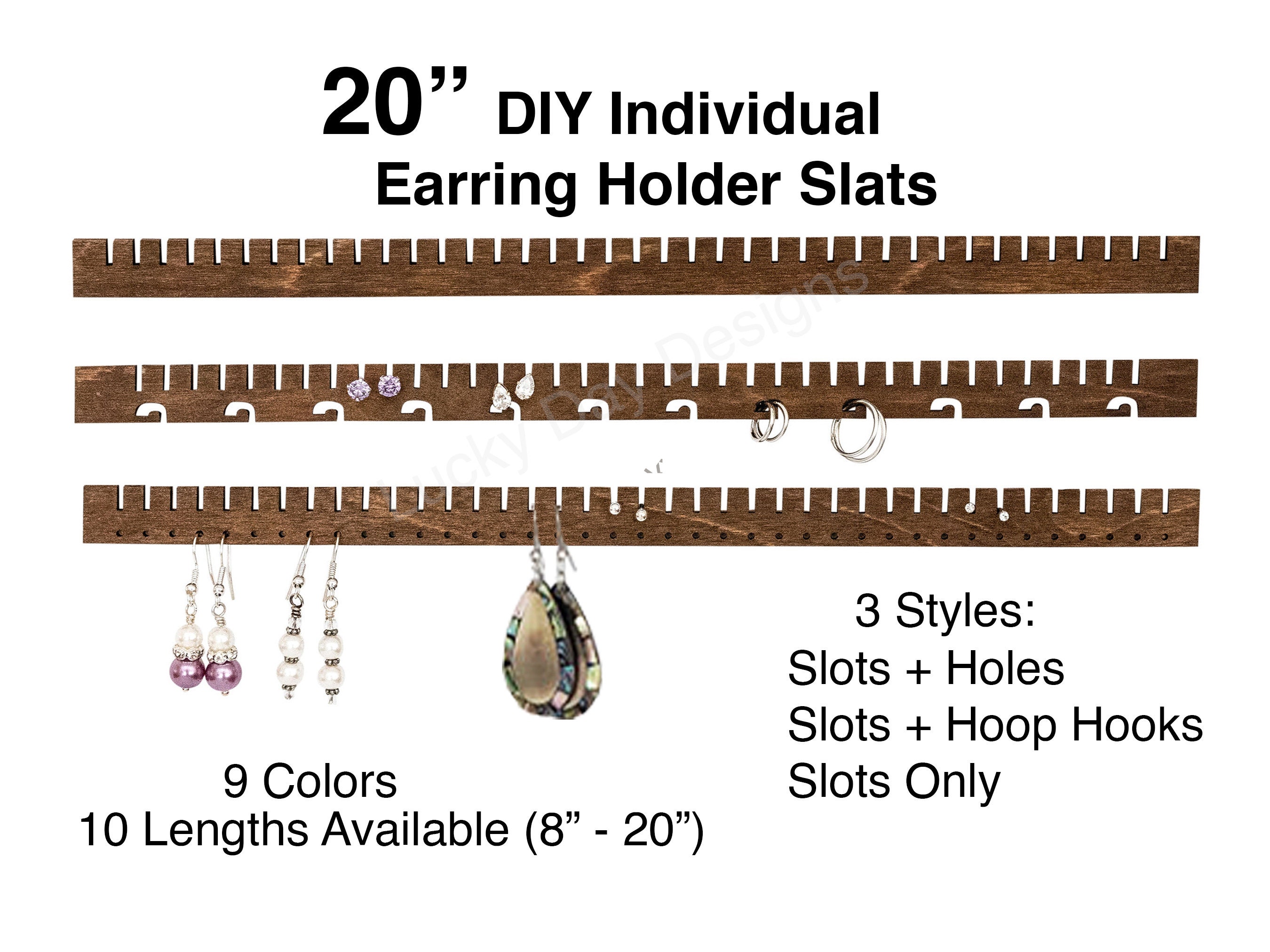 20" Earring Holder Slats iOrganize® DIY Organizer - 9 Colors - 3 Styles Available