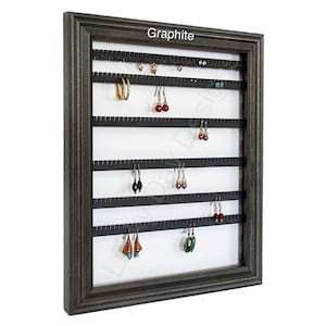 Earring Holder Framed iOrganize® Organizer - Movable slats - Hoop Hooks - 10 Colors – Graphite (Dark Gray)