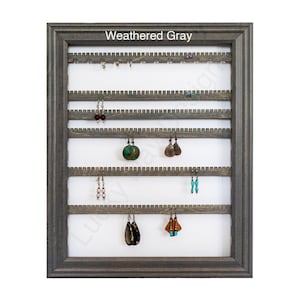 Earring Holder Framed iOrganize® Organizer - Movable slats - Hoop Hooks - 10 Colors – Weathered Gray