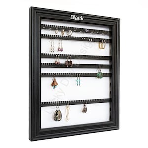 Earring Holder Framed iOrganize® Organizer - Movable slats - Hoop Hooks - 10 Colors – Black Large
