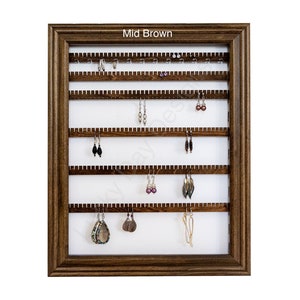 Earring Holder Framed iOrganize® Organizer - Movable slats - Hoop Hooks - 10 Colors – Mid Brown