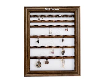 Earring Holder Framed iOrganize® Organizer - Movable slats - Hoop Hooks - 10 Colors – Mid Brown