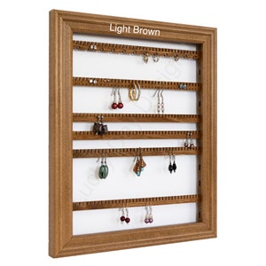 Earring Holder Framed iOrganize® Organizer - Movable slats - Hoop Hooks - 10 Colors – Light Brown