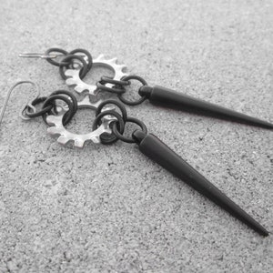 Long Spike Earrings, Industrial Earrings, Hardware Jewelry, Gear Earrings, Edgy Jewelry, Washer Earrings