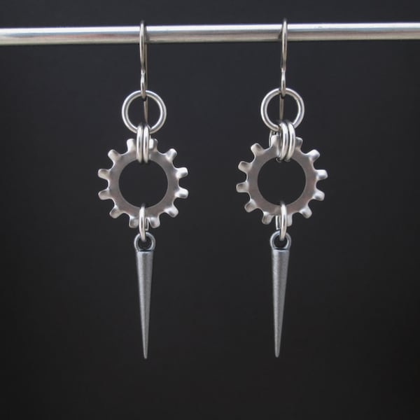 Industrial Spike Earrings, Hyoallergenic Washer Earrings, Hardware Jewelry