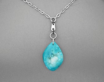 Dyed Turquoise Quartz Druzy Necklace, Stone Pendant Necklace, Stone Teardrop Necklace, Stone Y Necklace
