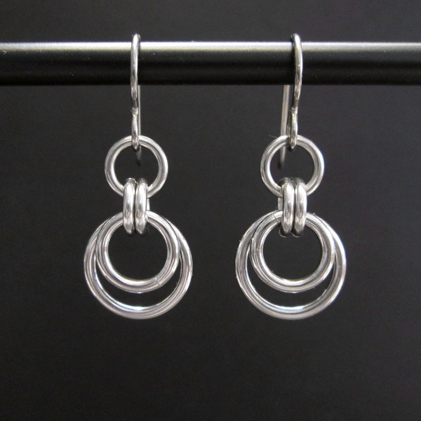 Small Stainless Steel Earrings, Hypoallergenic Earrings, Lightweight Dangle Earrings, Metal Circle Earrings