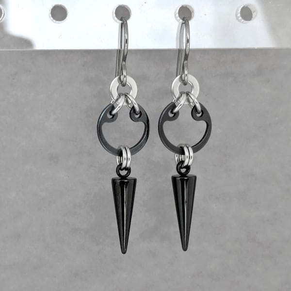 Black Spike Earrings, Hypoallergenic Dangle Earrings, Industrial Hardware Jewelry
