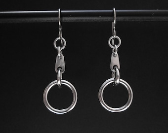 Stainless Steel Earrings, Industrial Earrings, Hypoallergenic Dangle Earrings, Circle Earrings