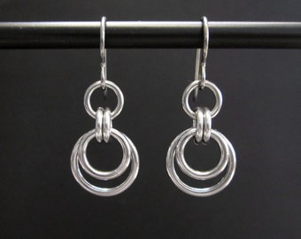 Small Stainless Steel Earrings, Hypoallergenic Earrings, Lightweight Dangle Earrings, Metal Circle Earrings