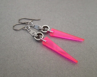 Transparante neonroze stekeroorbellen, lichtgewicht hypoallergeen, rave-sieraden