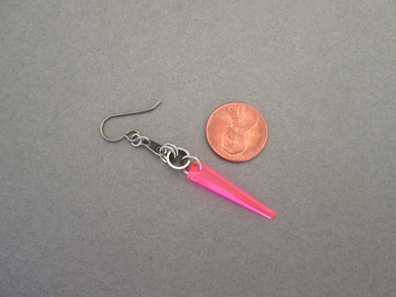 Long Dangle Earrings Neon Earrings Neon Pink Spike Earrings Neon Pink Hypoallergenic Earrings Neon Pink Dangle Earrings