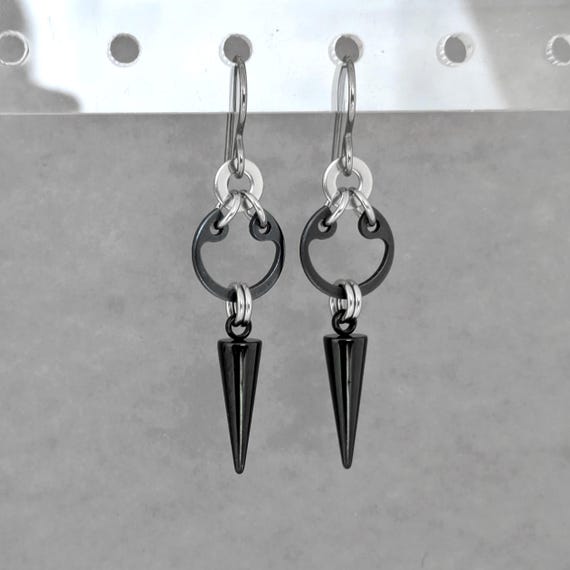 Black Spike Earrings, Hypoallergenic Dangle Earrings, Industrial Hardware Jewelry