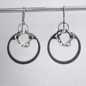 Chain Earrings, Industrial Earrings, Hypoallergenic Earrings, Black Hoop Earrings, Edgy Jewelry, Hardware Earrings, Black Metal Earrings
