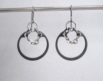 Black Dangle Hoop Earrings, Industrial Hardware Earrings, Hypoallergenic
