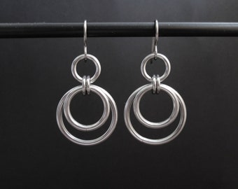 Stainless Steel Earrings, Nickel Free Earrings, Dangle Hoop Earrings, Stainless Steel Dangle Earrings, Fashion Earrings, Circle Earrings