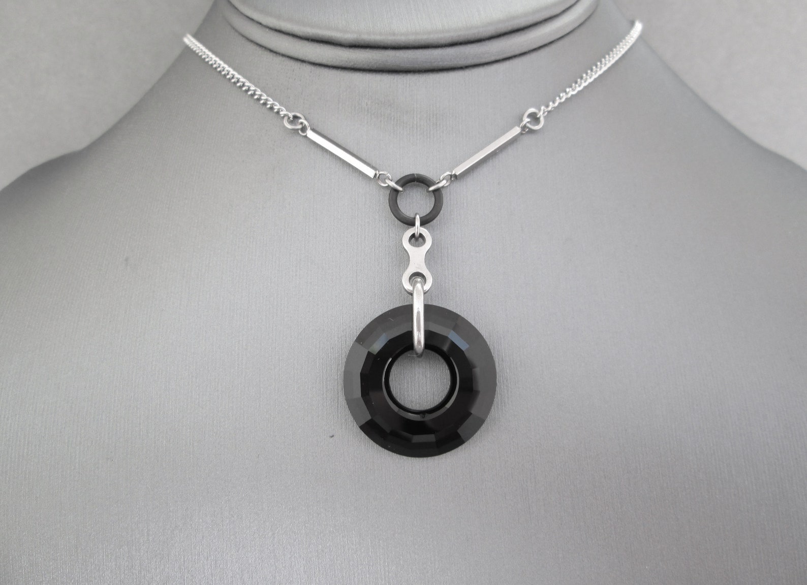 Black Crystal Necklace Stainless Steel Necklace Black Etsy