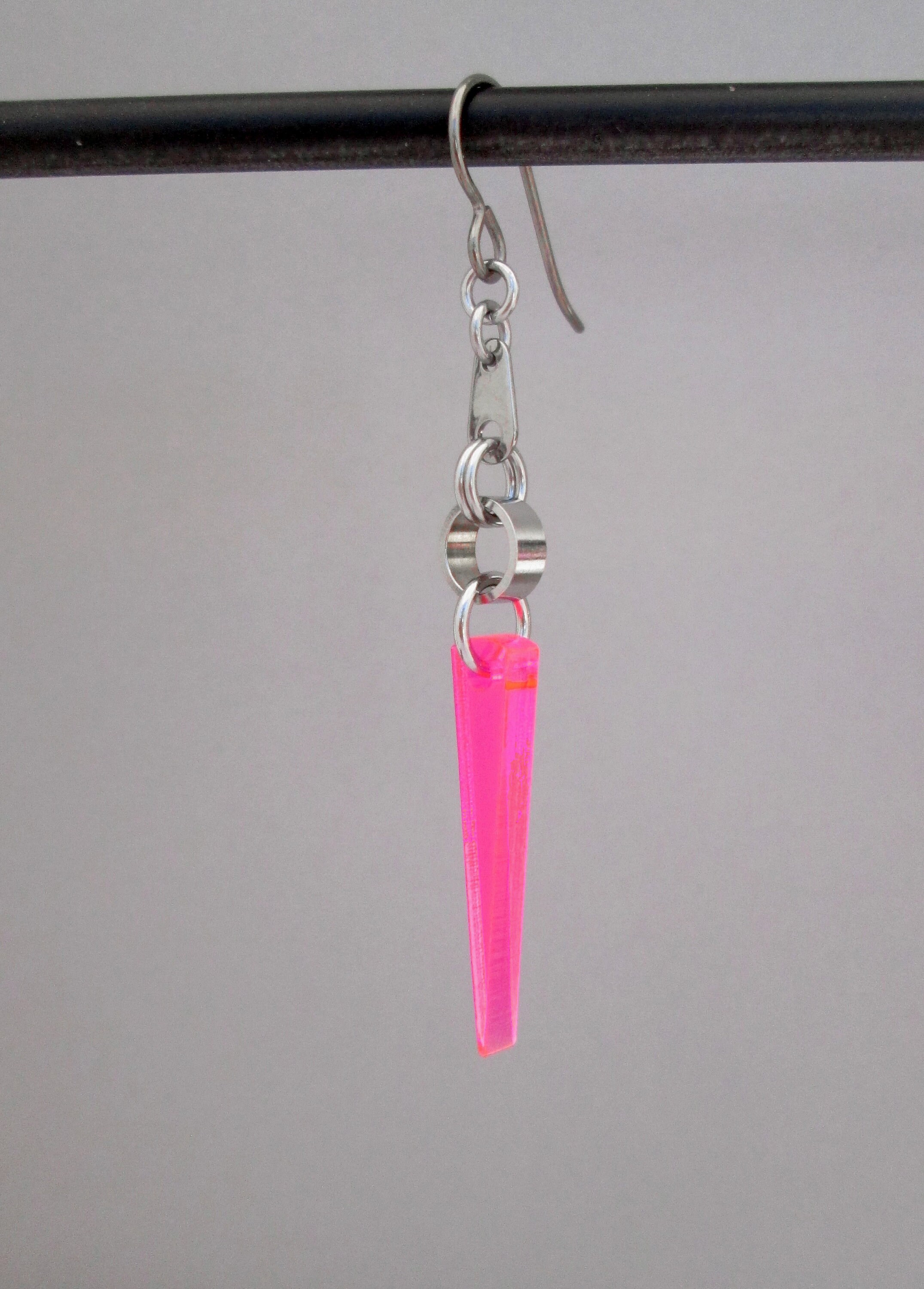 Neon Pink Spike Earrings Neon Earrings Long Dangle Earrings Etsy