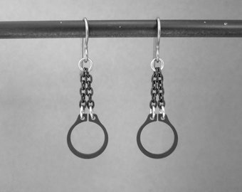 Black Chain Dangle Earrings, Industrial Hardware, Titanium Hooks