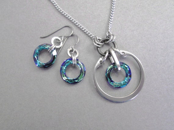 Turquoise Swarovski Crystal Set Necklace and Earring Set | Etsy