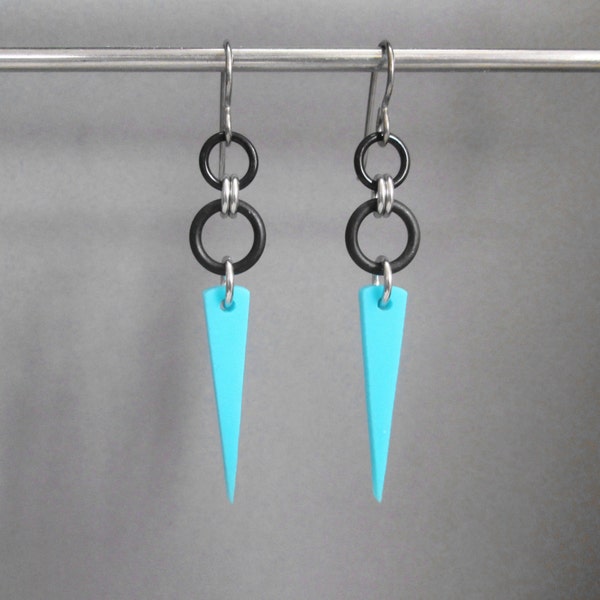 Turquoise Spike Earrings, Aqua Earrings, Lightweight Dangle Earrings, Long Dangle Earrings, Hypoallergenic Earrings, Turquoise and Black