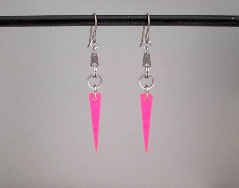 Long Dangle Earrings Neon Earrings Neon Pink Spike Earrings Neon Pink Hypoallergenic Earrings Neon Pink Dangle Earrings