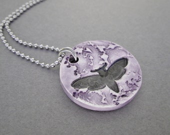 Gothic Purple Moth Necklace, Goth Moth Pendant