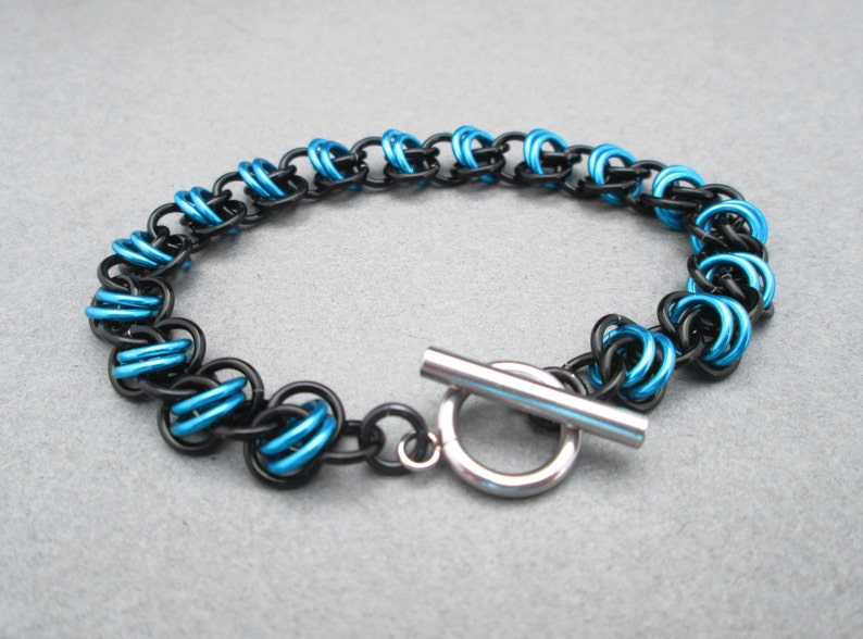 Turquoise and Black Bracelet Toggle Bracelet Turquoise Chainmail Lightweight Unique Chain Bracelet Chainmail Jewelry Chainmail Bracelet