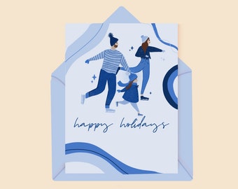 Ice Skating Christmas Card|| Happy Holidays Card || Skate Card || Winter Christmas Card|| Cute Christmas Card || Christmas Card pack