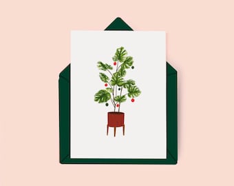 Plant Christmas Card || Christmas Card || Monstera || Holiday Card || christmas card packs || Christmas plant pot || Christmas cactus